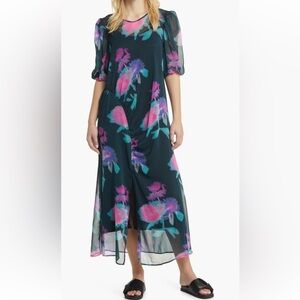 TOPSHOP CHUCK ON RUCHED PUFF SLEEVE MAXI DRESS SIZE S MSRP $108.00 NWT